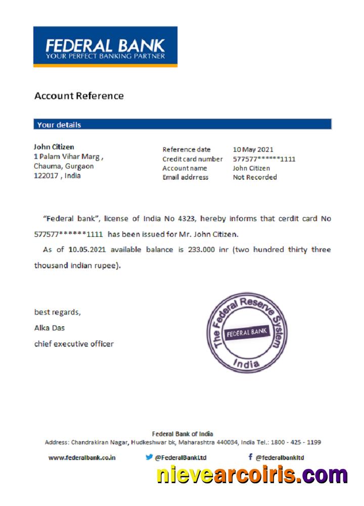 India Federal bank reference